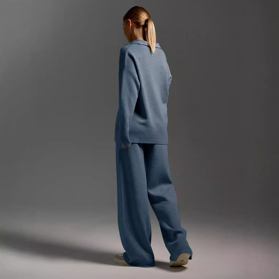 Women's Casual Sweatshirt Set Long-Sleeve Pullover Top & Loose Straight-Leg Pants