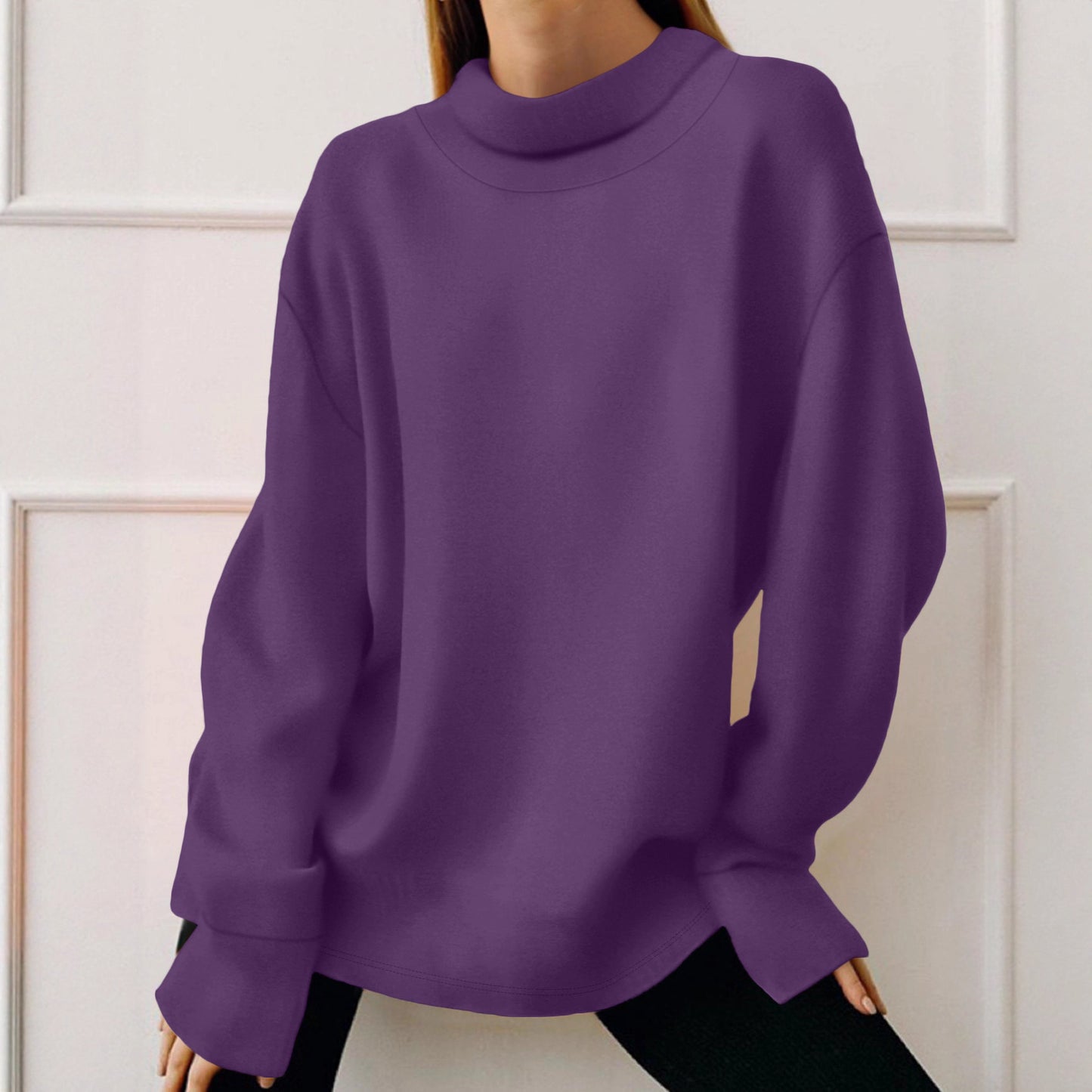 Fashion Simple Solid Color Long Sleeve Sweatshirt Versatile