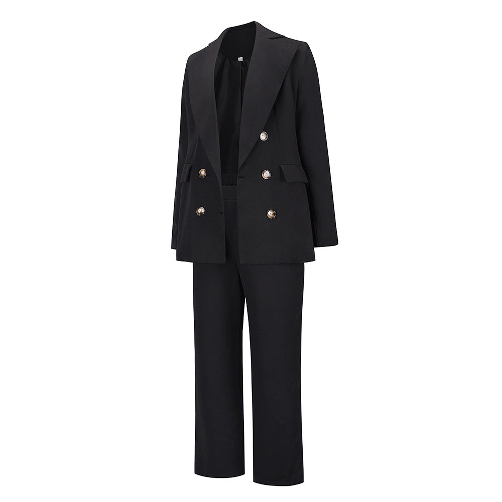 British Style Double-Breasted Straight Trousers Professional Ladies Suit