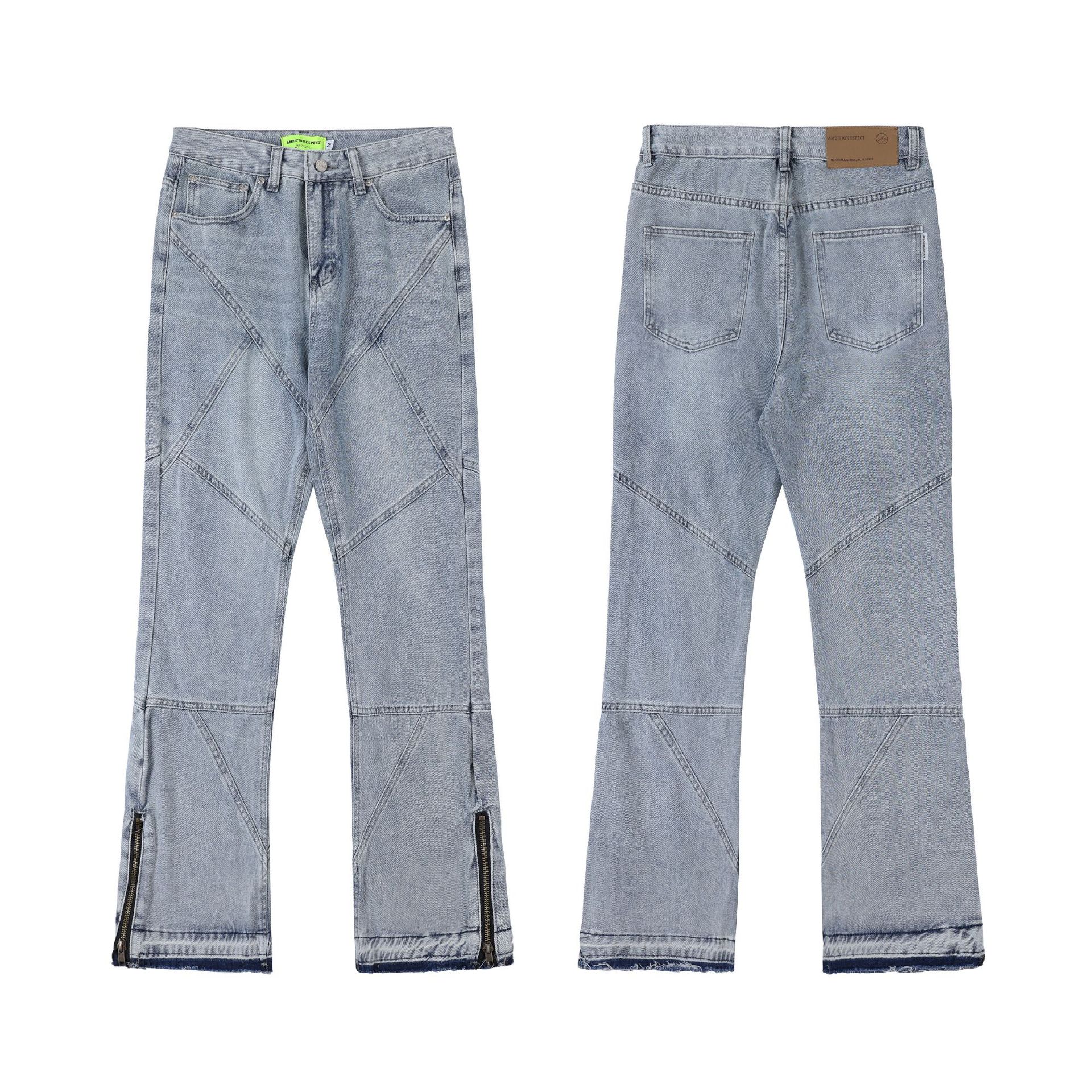 Maychao Unisex Loose Straight Washed Blue Cotton Denim Trousers