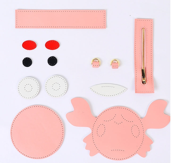 DIY Handmade Pink PU Leather Wallet with Knitting Design