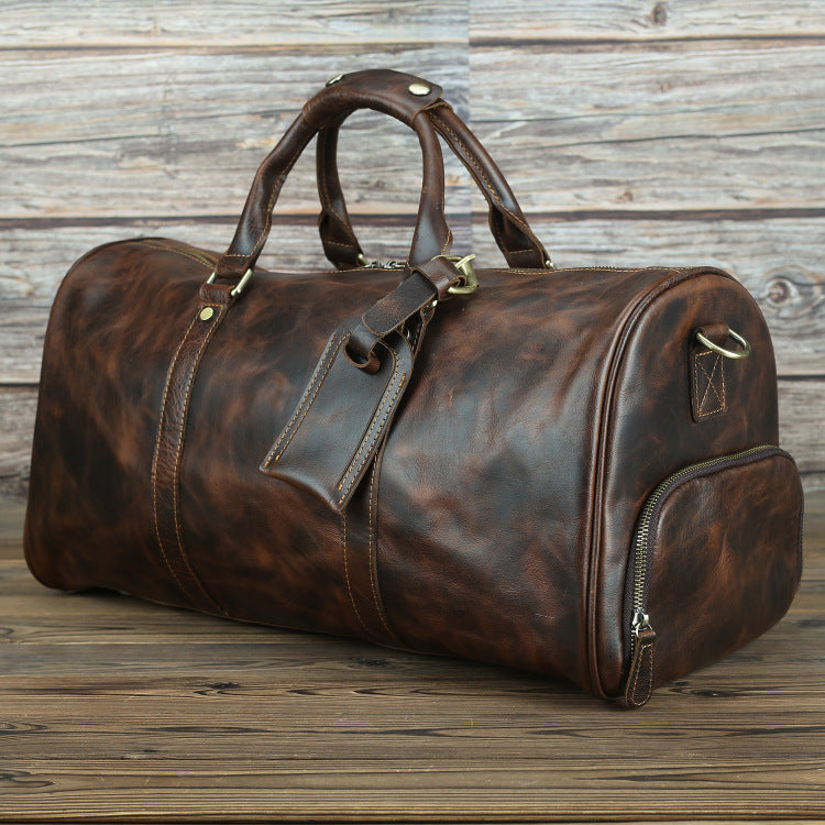 Sac de Voyage Homme Vintage en Cuir Crazy Horse Grande Capacité 50cm