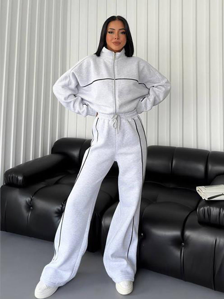 Women's Long Sleeve Half Turtleneck Cardigan Suit with Trousers