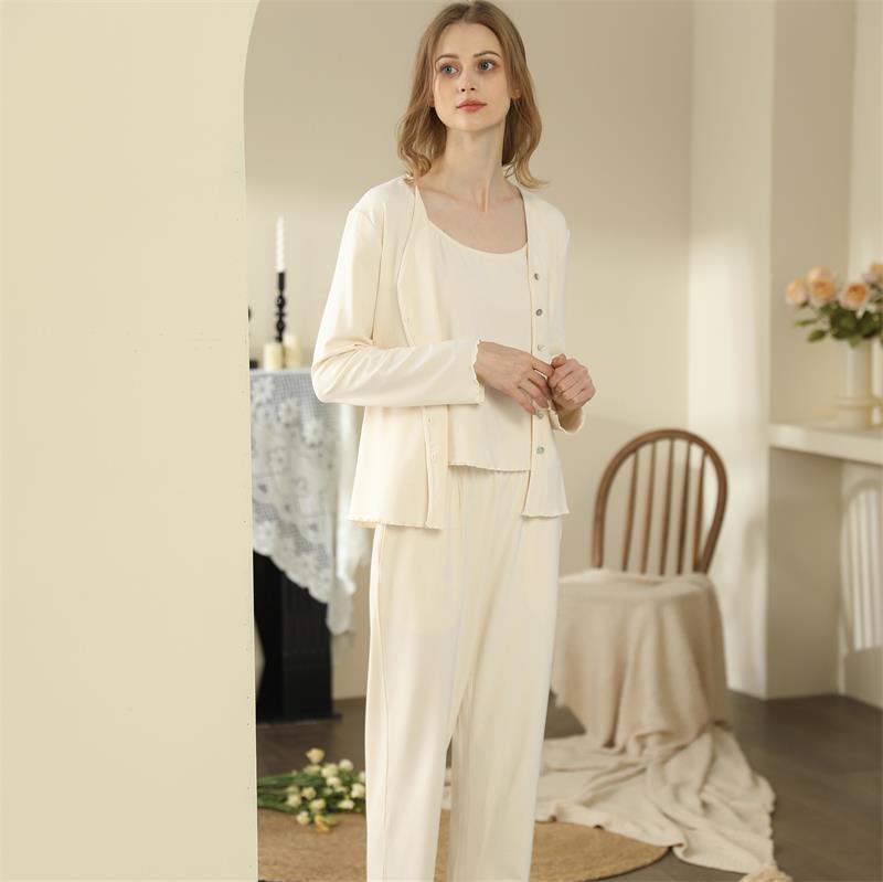 French Style Cotton Three-Piece Pajamas for Women