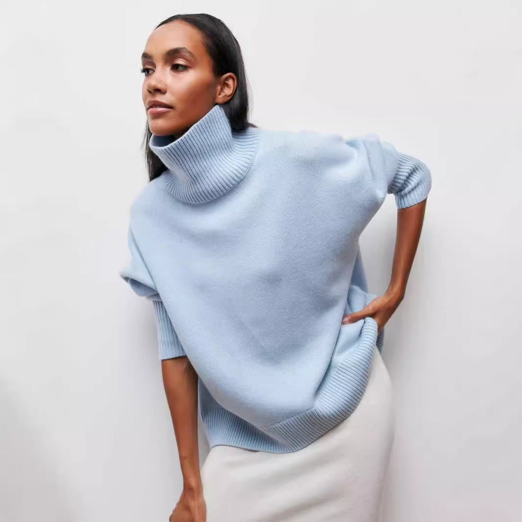 Pull à col roulé d'hiver de couleur unie à manches longues pour femmes