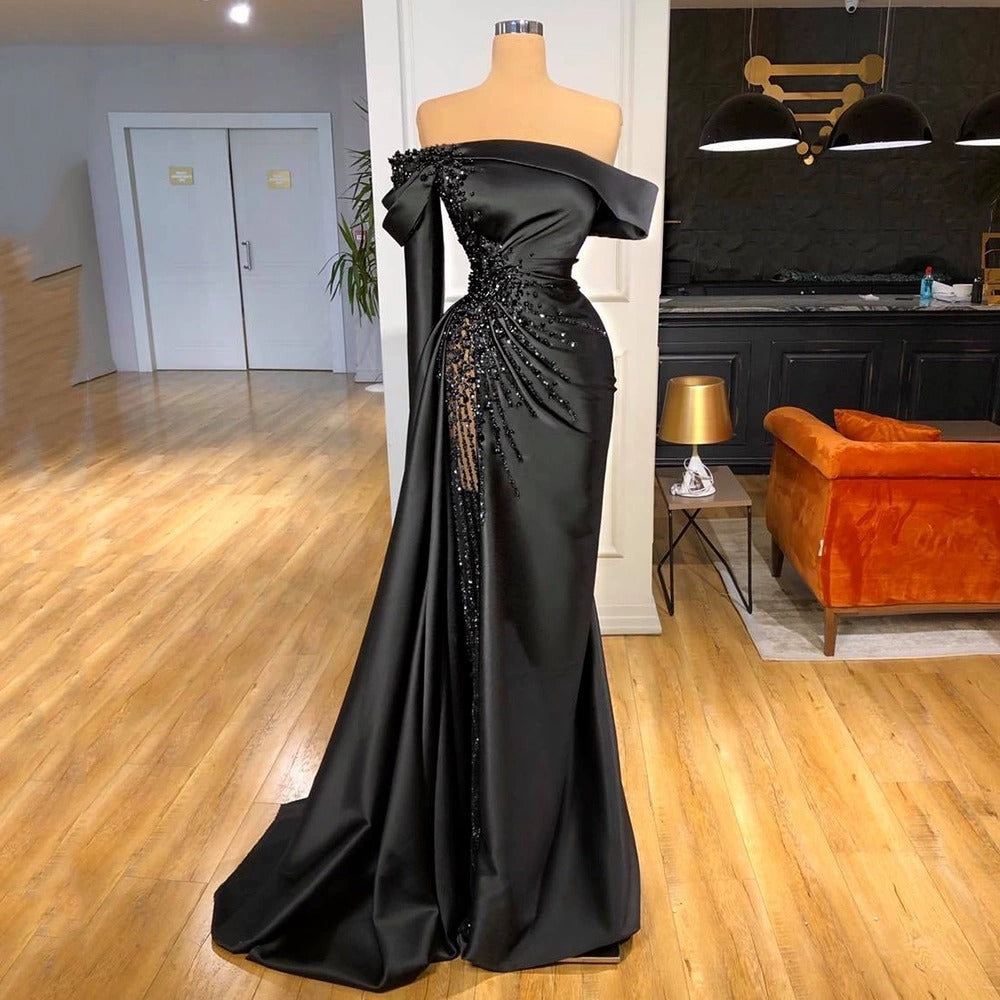 Robe amincissante noire en polyester pour femme