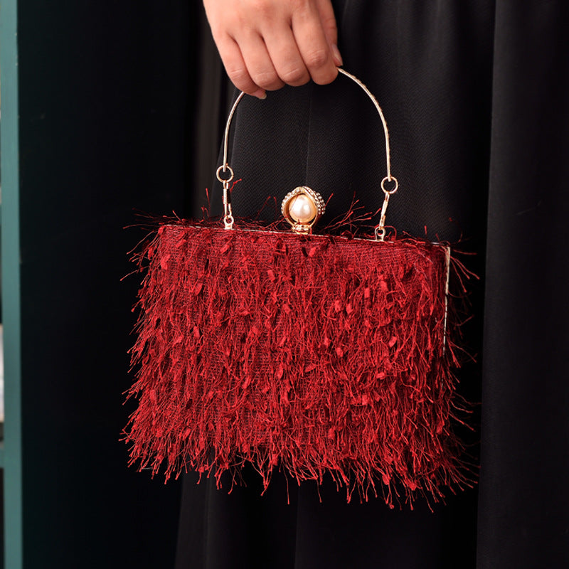 Sac à bandoulière cylindrique à pompon pour femme, sac de soirée