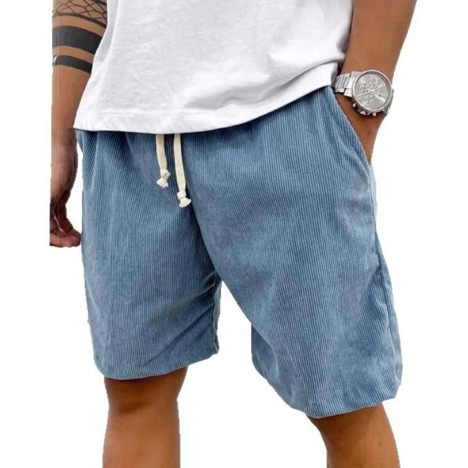 Men's Corduroy Drawstring Shorts with Pockets – Casual Summer Pants