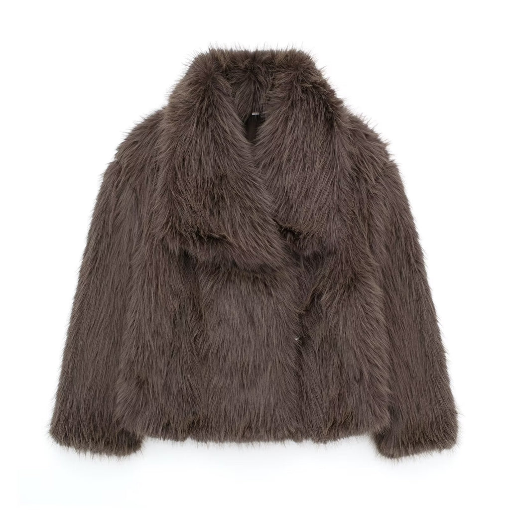 Manteau Hiver en Peluche Épais et Doux à Revers, Veste Longue Décontractée à Manches Longues pour Femmes