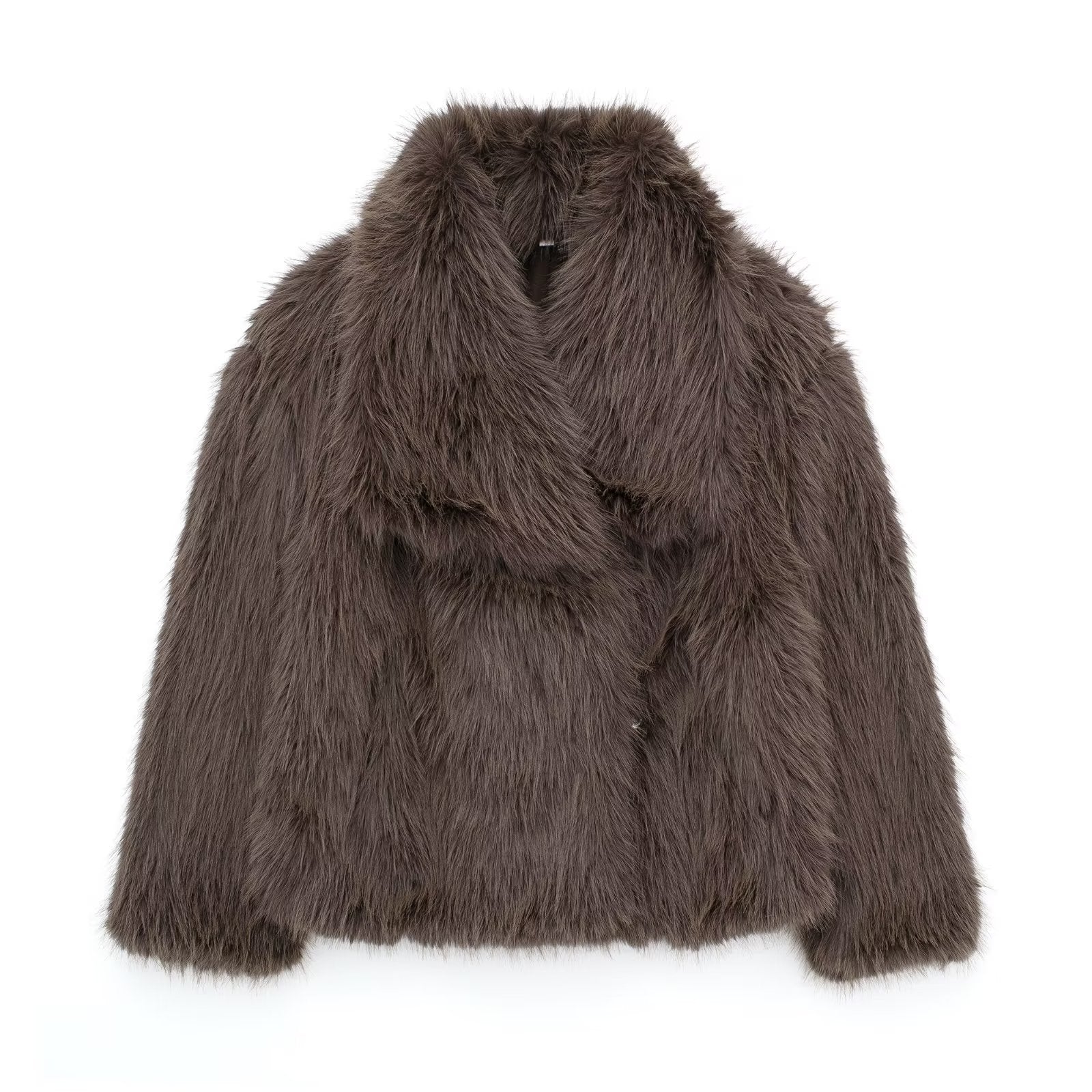 Manteau Hiver en Peluche Épais et Doux à Revers, Veste Longue Décontractée à Manches Longues pour Femmes