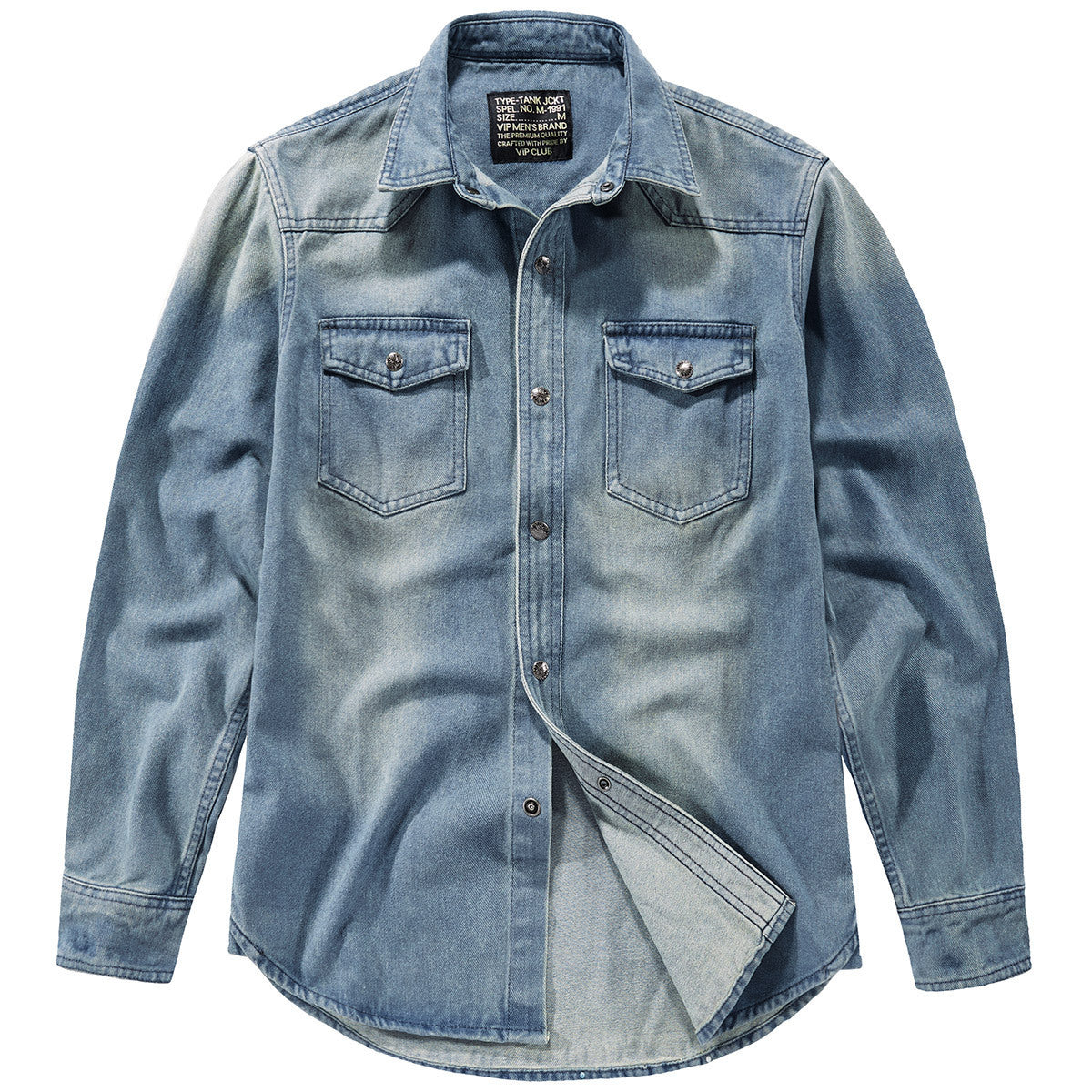 Men's Slim Fit Long Sleeve Cotton Denim Shirt