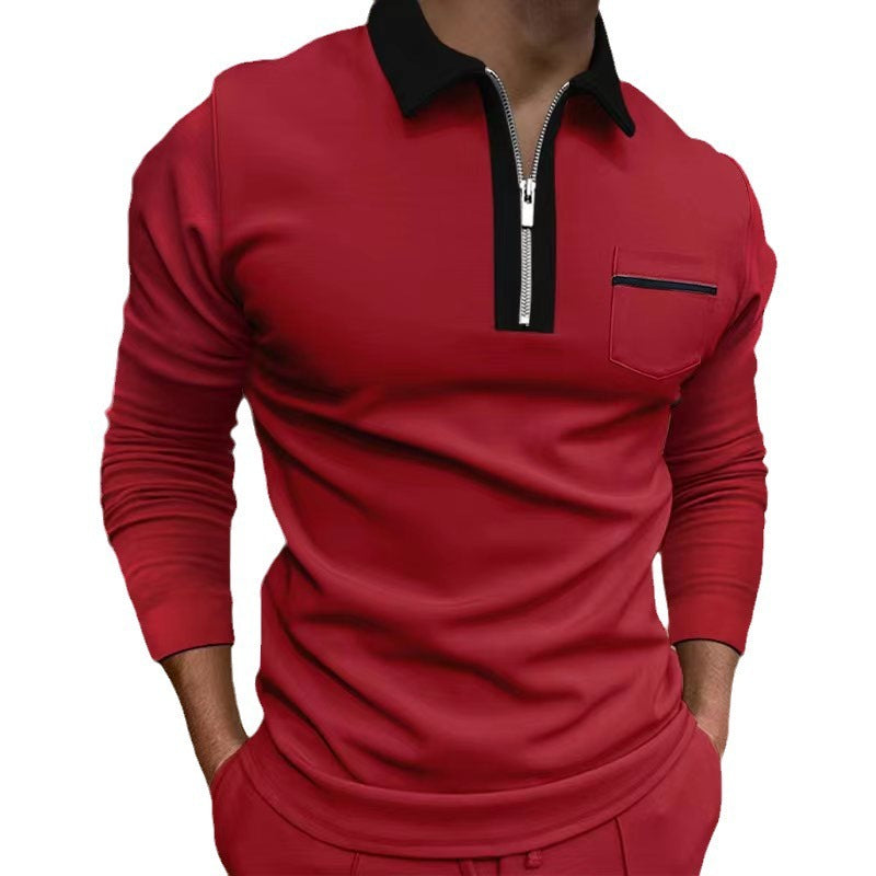 Slim Fit Men's Long Sleeve T-Shirt with Pocket and Zipper Detail