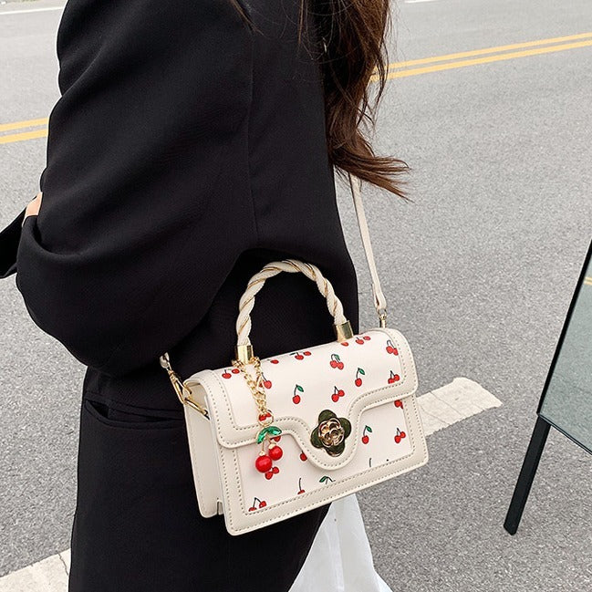 Cherry Twist Small Square Portable Bag - PU, 20cm