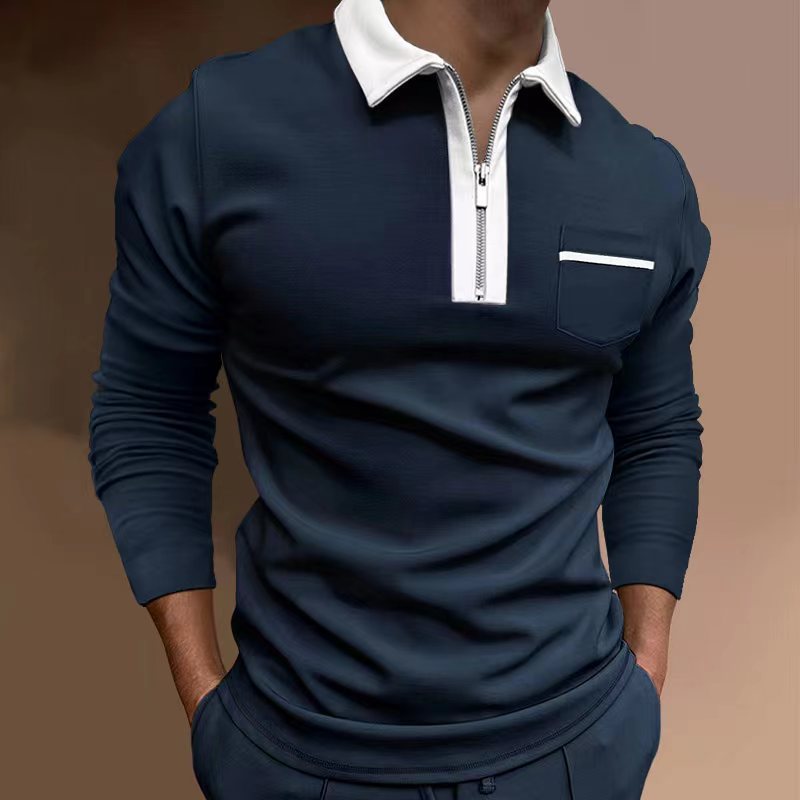 Slim Fit Men's Long Sleeve T-Shirt with Pocket and Zipper Detail
