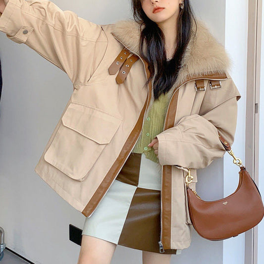 معطف نسائي قابل للفصل من الفرو الصناعي