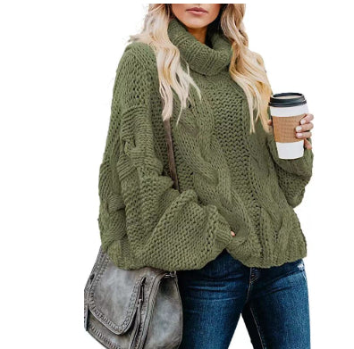 Pull décontracté à col roulé et manches longues pour femme