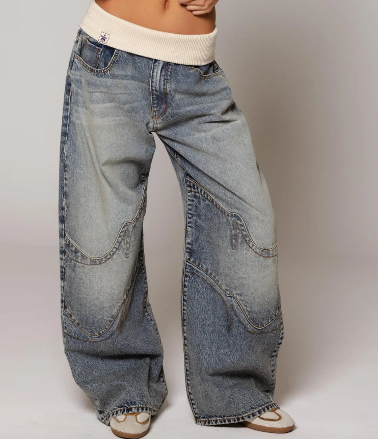 Loose-Fitting Straight-Leg Jeans with Pockets Casual Street-Style Pants