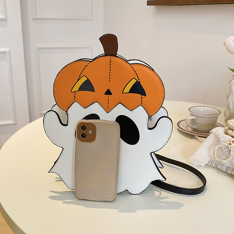 Sac bandoulière en PU motif fantôme citrouille de dessin animé mignon en 3D