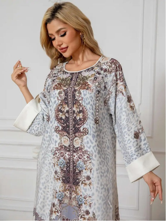 Robe abaya élégante à manches longues et imprimé floral