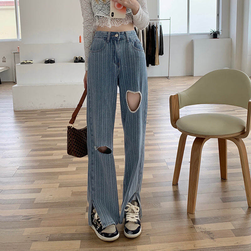 Jean droit slim taille haute pour femme