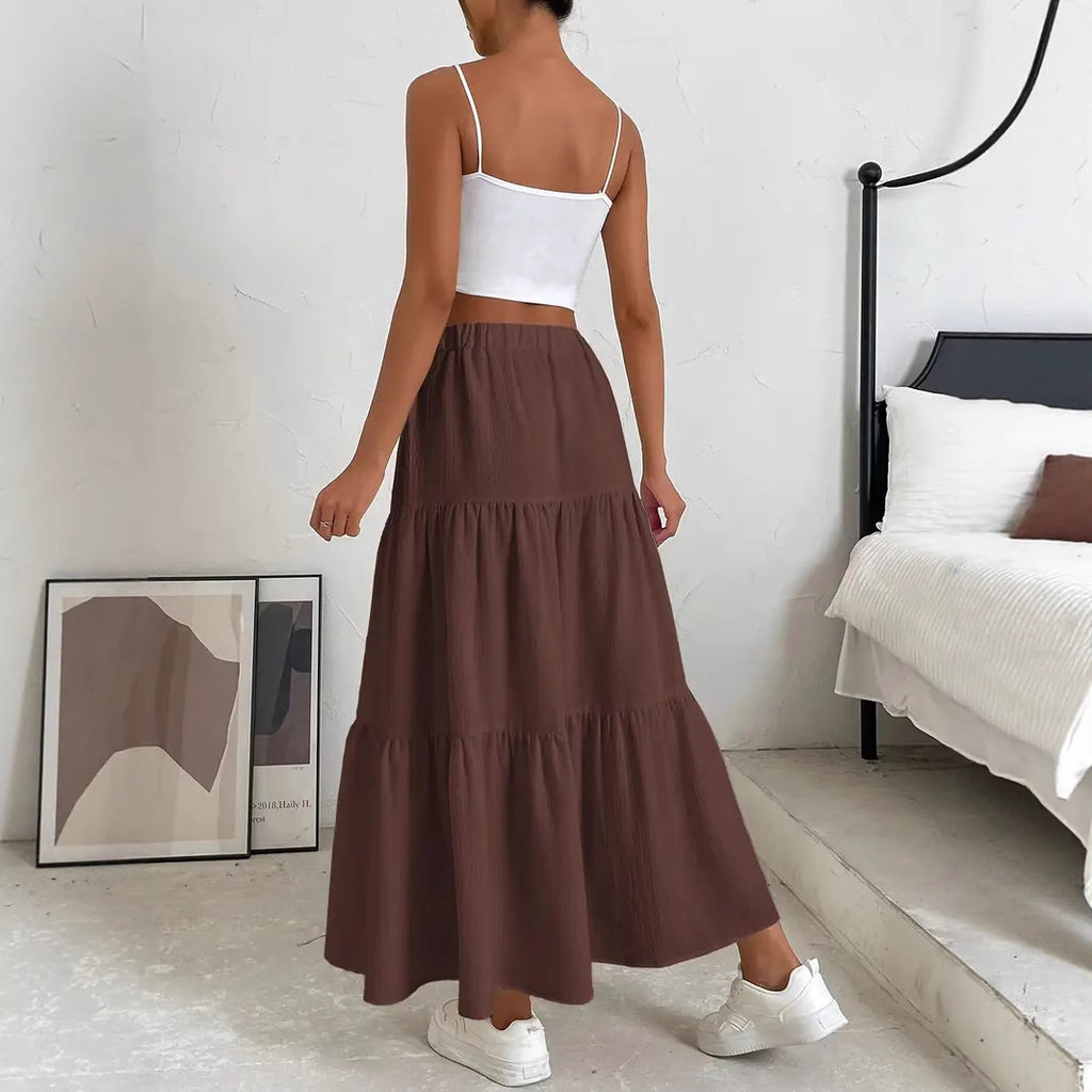 European & American Style Women’s Summer Bohemian Pleated Layered Long Skirt