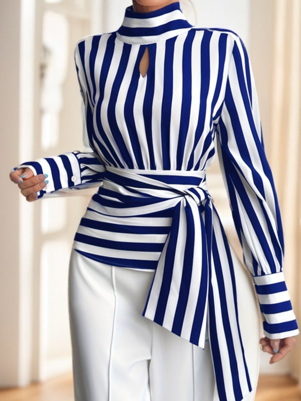 Ladies' Striped Long Sleeve Polyester Top