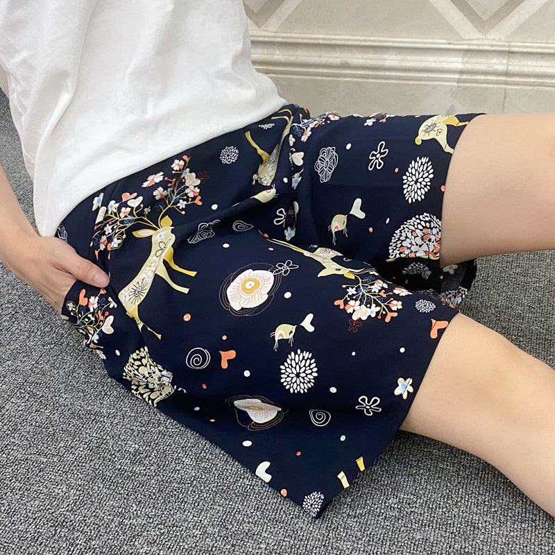 Summer Women's Cotton Silk Loose Pajama Shorts