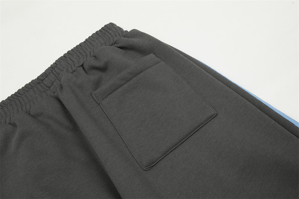 Side Stripe Color Matching Ribbon Three Bars Loose Straight Velvet Trousers