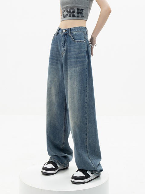 Women's Retro Blue High Waist Wide Leg Denim Jeans