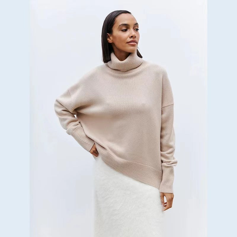 Soft Comfortable High Polo Collar Solid Color Pullover