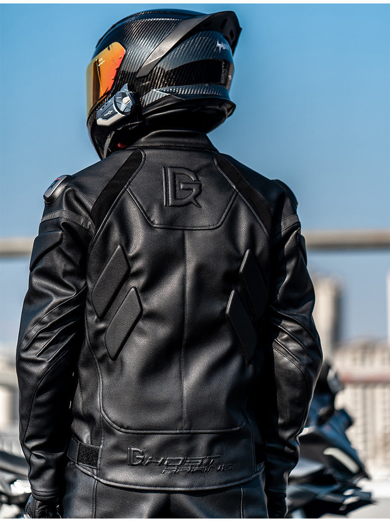 Windproof Black PU Motorcycle Leather Pants Suit for Men and Women