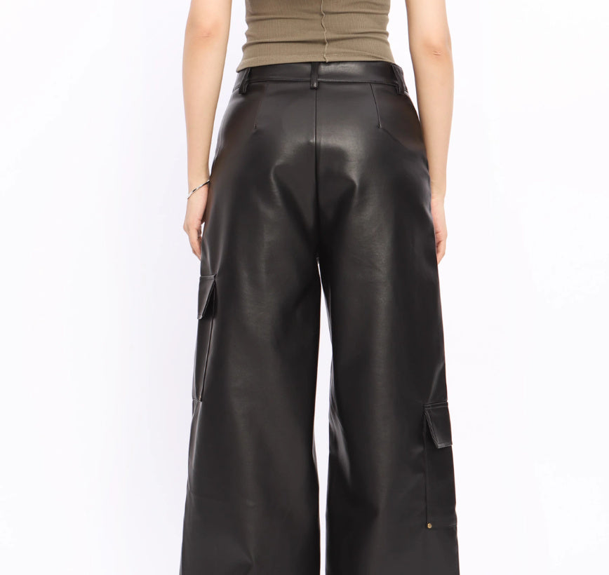 American Retro Mechanical Style Black Leather Pants