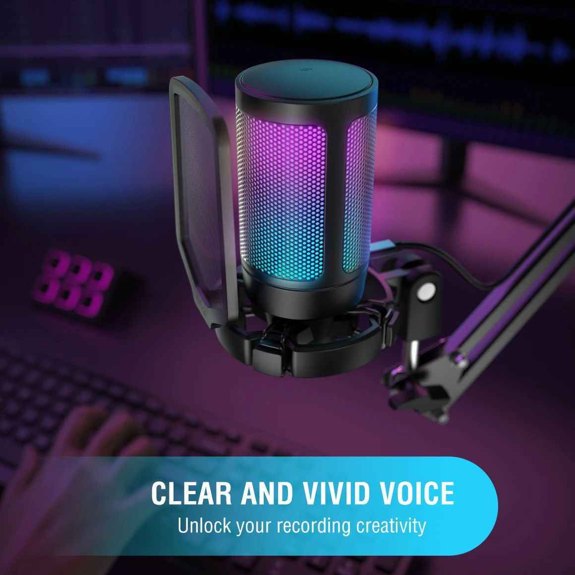 Microphone de jeu sans fil USB à condensateur pour PC PS4 PS5 Noir