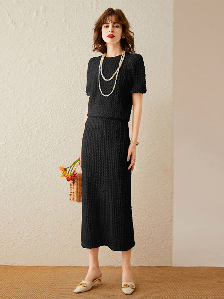Summer Casual Set Women’s T-Shirt & Split Skirt Polyester