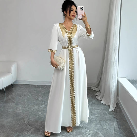 Women's Lace Tassel Slim Fit Dress Muslim Robe