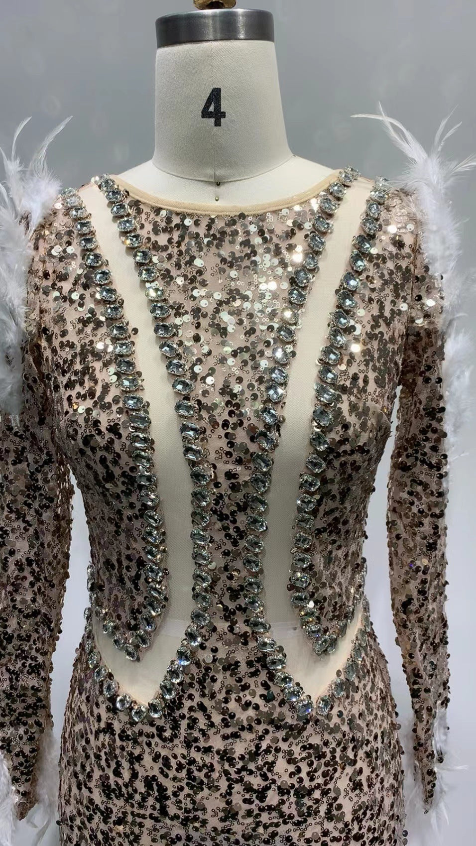 Milky White Sequins Sheath Long Bandage Dress with Nine-Quarter Sleeves