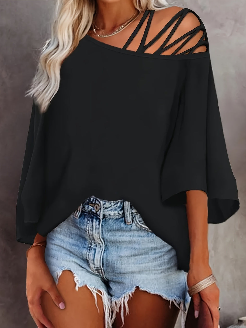 Women's Summer Off-Shoulder Loose Solid Color Top Polyester S-XXL