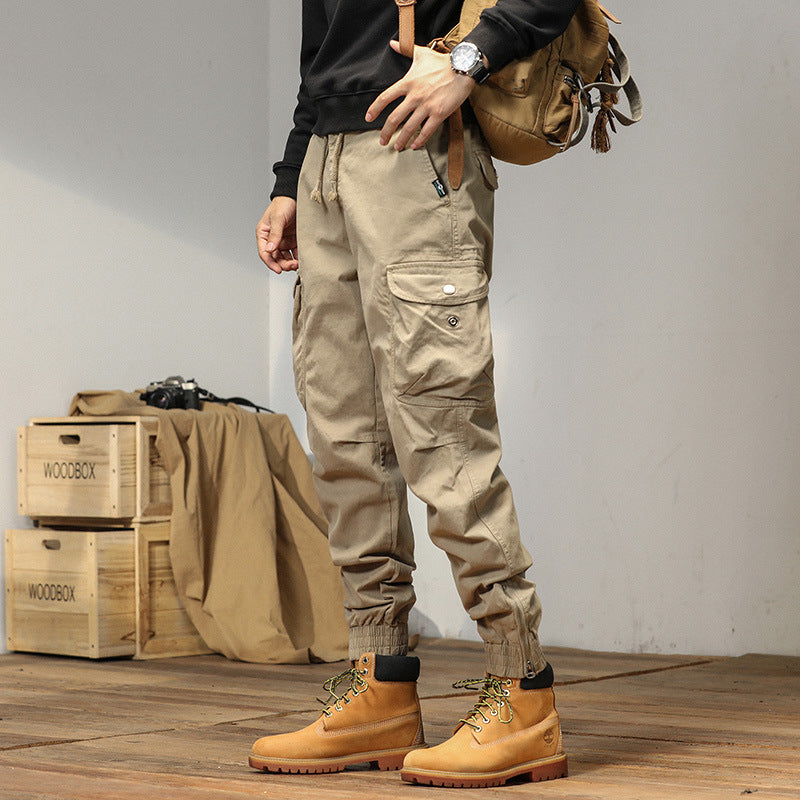 Pantalon décontracté d'été pour homme, coupe ample avec liens aux chevilles