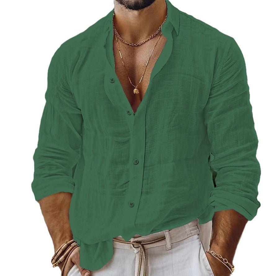 Men's Cotton Blend Linen Long Sleeve Casual Shirt