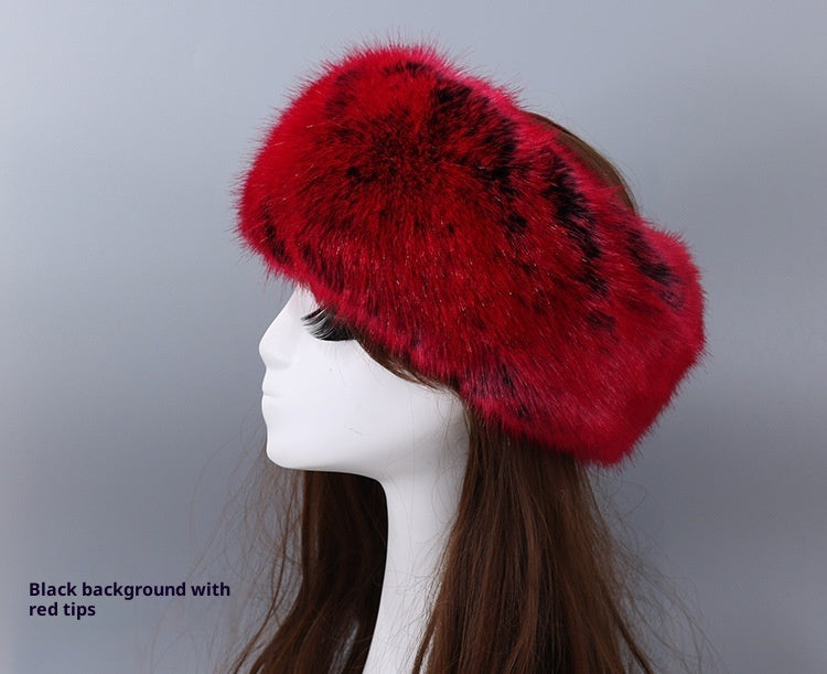 طوق رأس مرن من الفرو الصناعي بنقشة فرو الثعلب للنساء