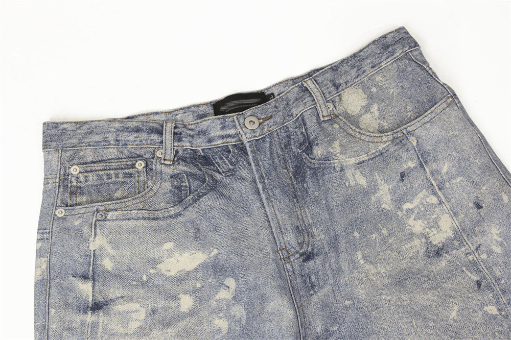 Jeans bleus taille mi-haute amples personnalisés graffiti pour homme
