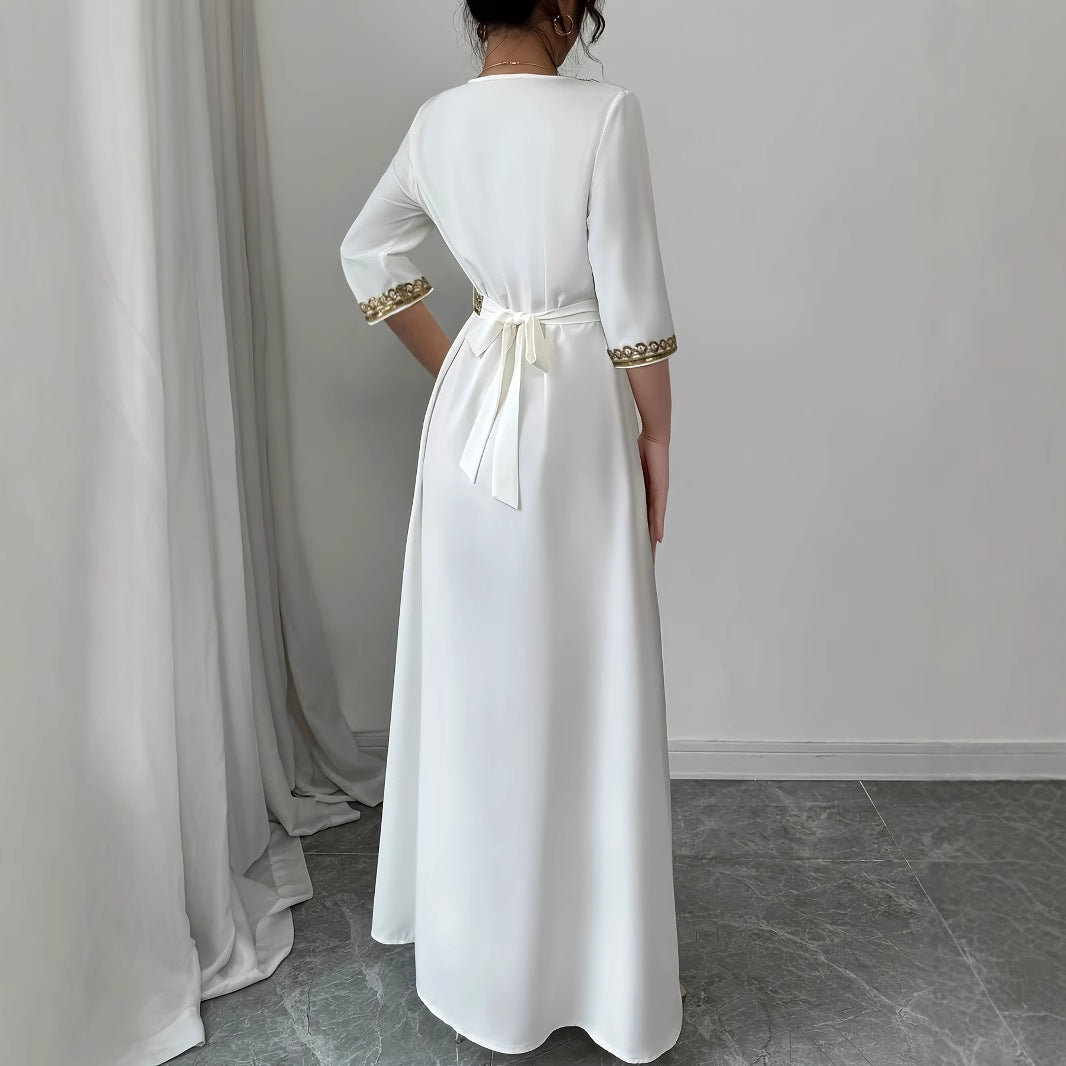 Women's Lace Tassel Slim Fit Dress Muslim Robe