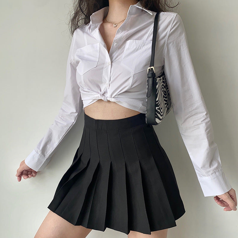Chemisier Femme Blanc à Revers Manches Longues Printemps-Été Coupe Ajustée Polyester