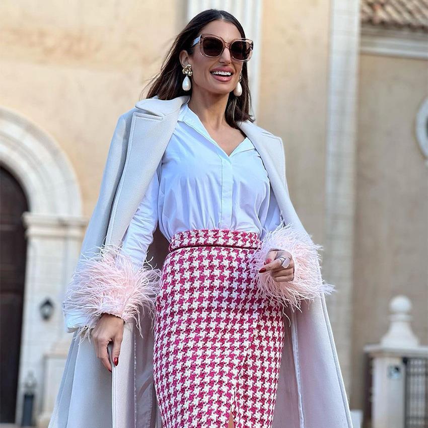 White Ostrich Feather Long Sleeve Fashion Slim Fit Workplace Design Blouse Shirt Women's Clothing