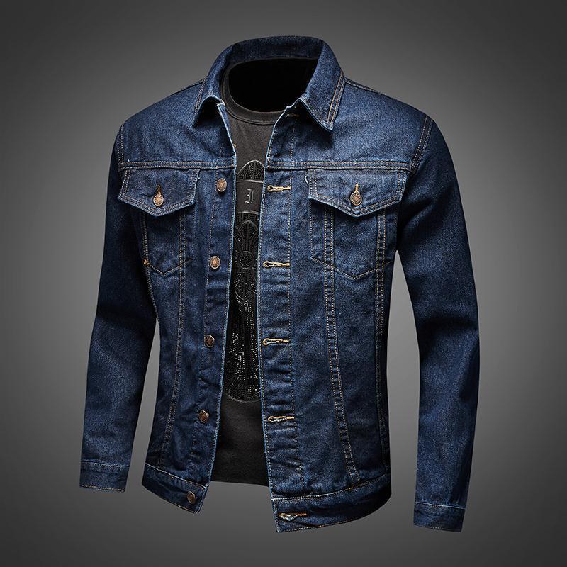 Men's Blue Vintage Slim Fit Denim Jacket Plus Size Thick Cotton