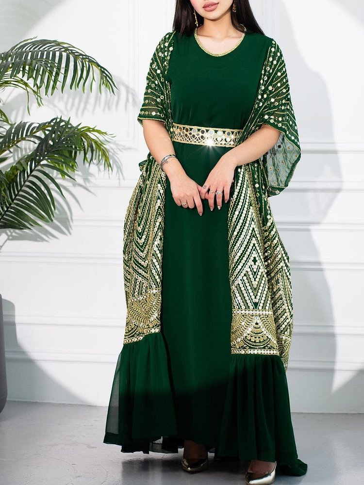 Printed Tape Belt Two-piece Abaya for Arabian Women