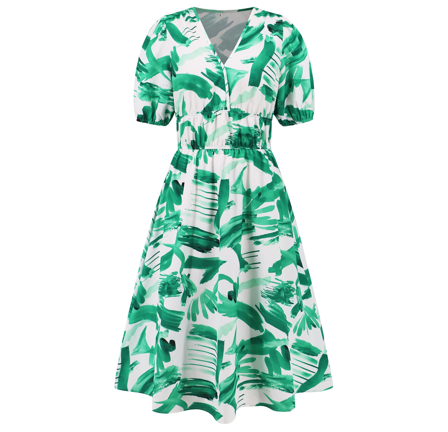 Robe d'été femme col en V imprimé floral bohème avec manches bouffantes