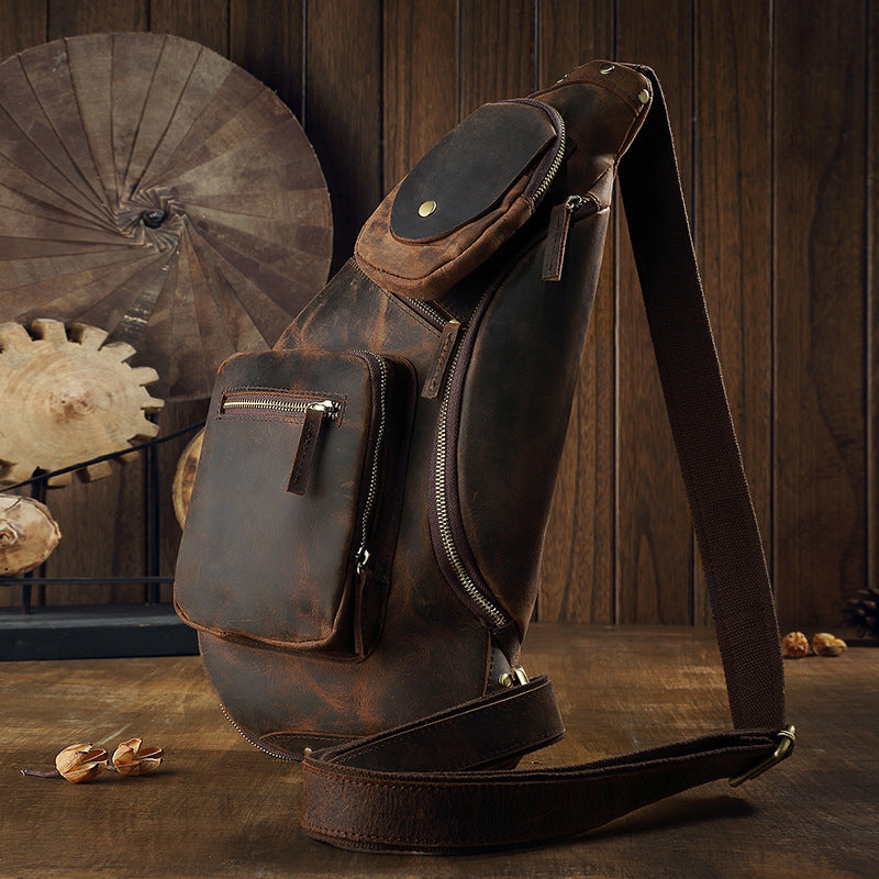 Multifunctional Men's Crazy Horse Leather Croissant Bag