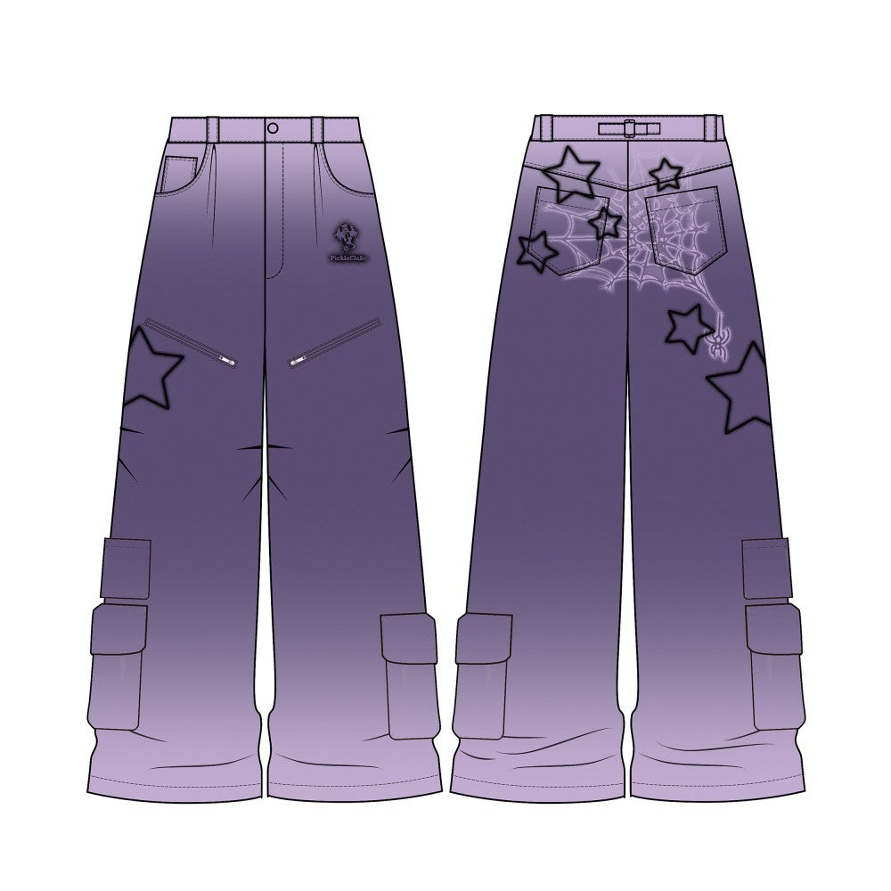 Pantalon large droit en jean enduit violet