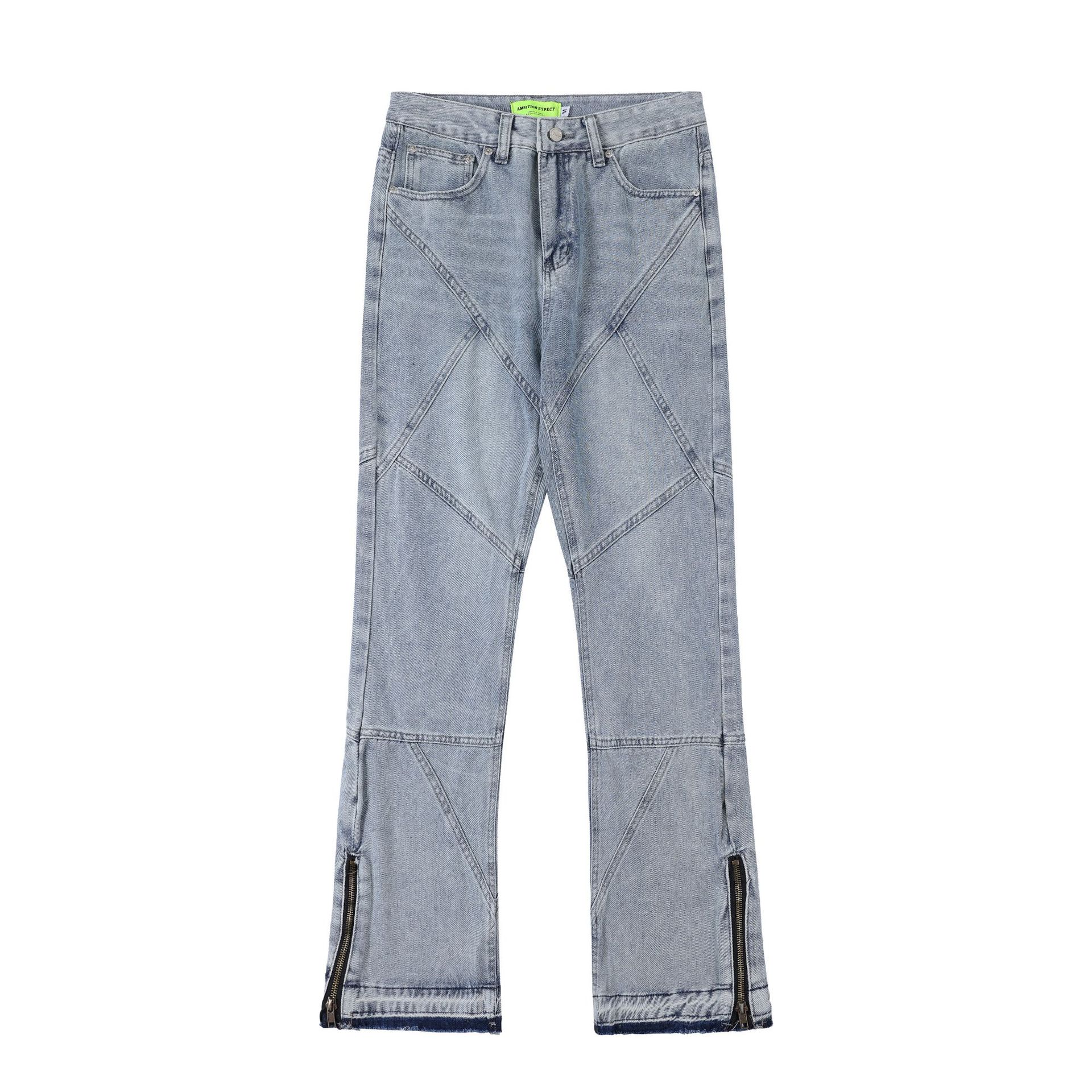 Maychao Unisex Loose Straight Washed Blue Cotton Denim Trousers